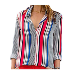 Red Stripe Casual Blouse Top