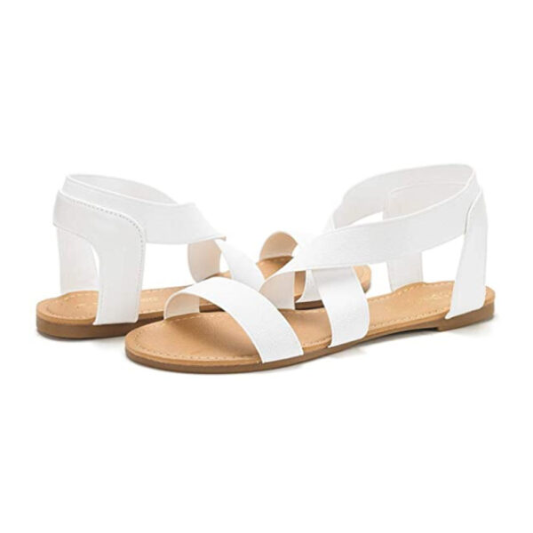 Elastic Ankle Strap White Sandals